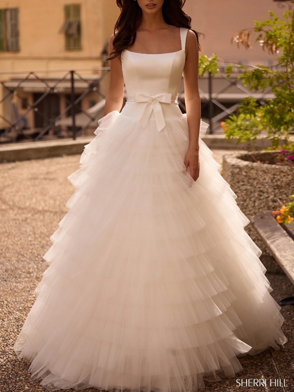 57117 Black Sherri Hill Ball Gown With Tulle Layered Skirt